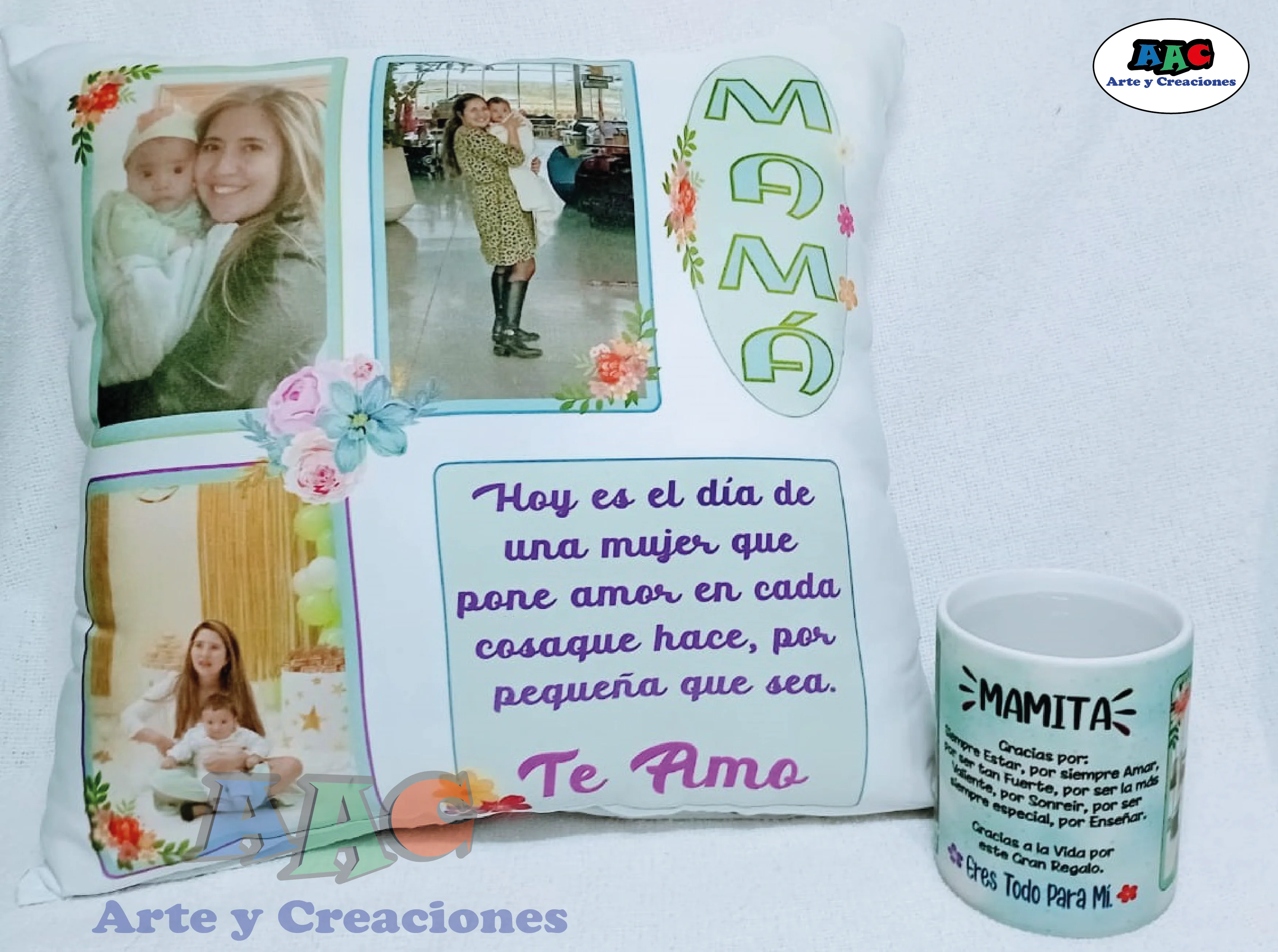 Cojín y Mug Mágico con estampado personalizado dia de la madre